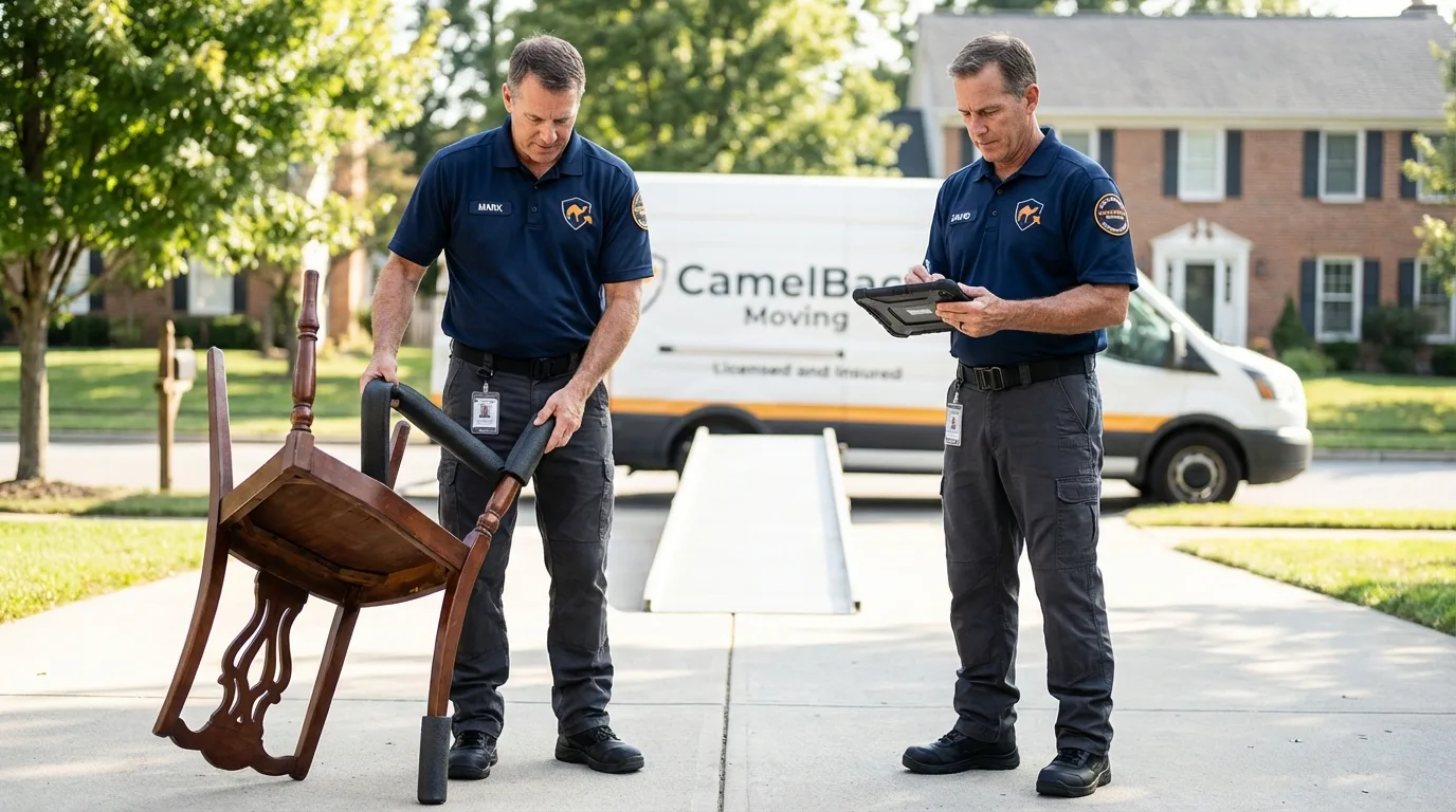 Movers inspecting furniture for damage prevention before loading in Gatlinburg, TN