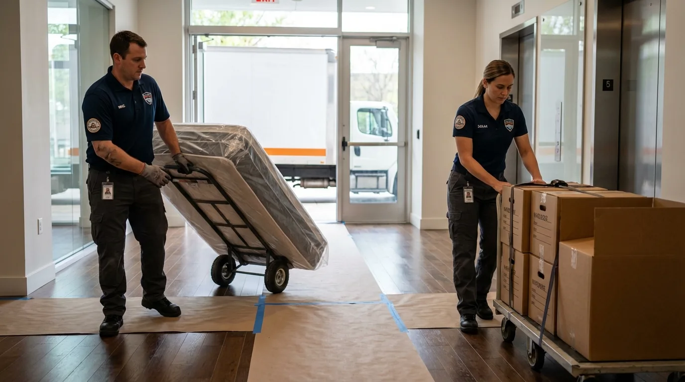 Professional apartment movers loading elevator in Gatlinburg, TN