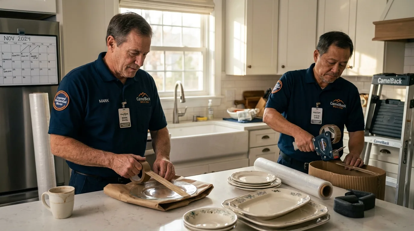 Professional crew packing kitchen dishware in Gatlinburg, TN